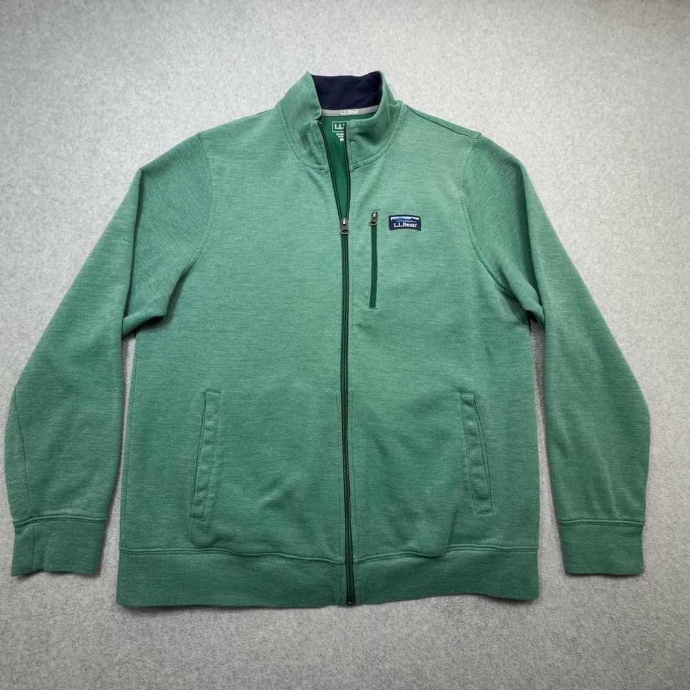 LL Bean Comfort Stretch Pique Full Zip Jacket Mens Medium Green Casual Outdoor